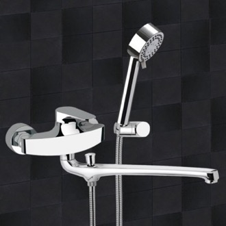 Tub Filler Basin and Bath Single Lever Mixer With Hand Shower and Bracket Remer L49US